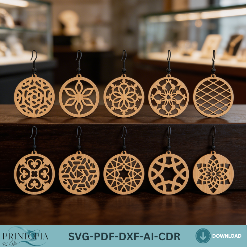 Earring Templates 10 Laser Cut Geometric Mandala Wood Jewelry Patterns Circle Earring Designs