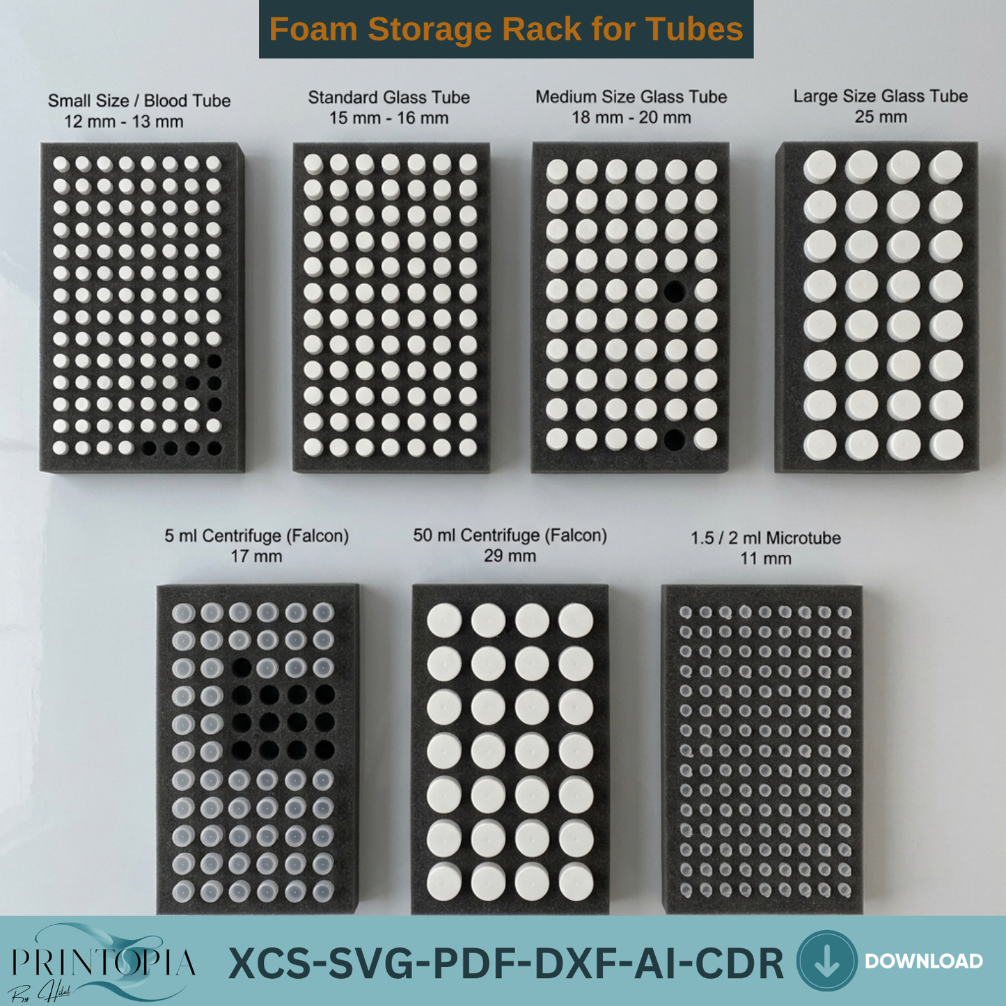 Foam Tube Rack Laser Cut Template | Lab Storage Organizer SVG Files