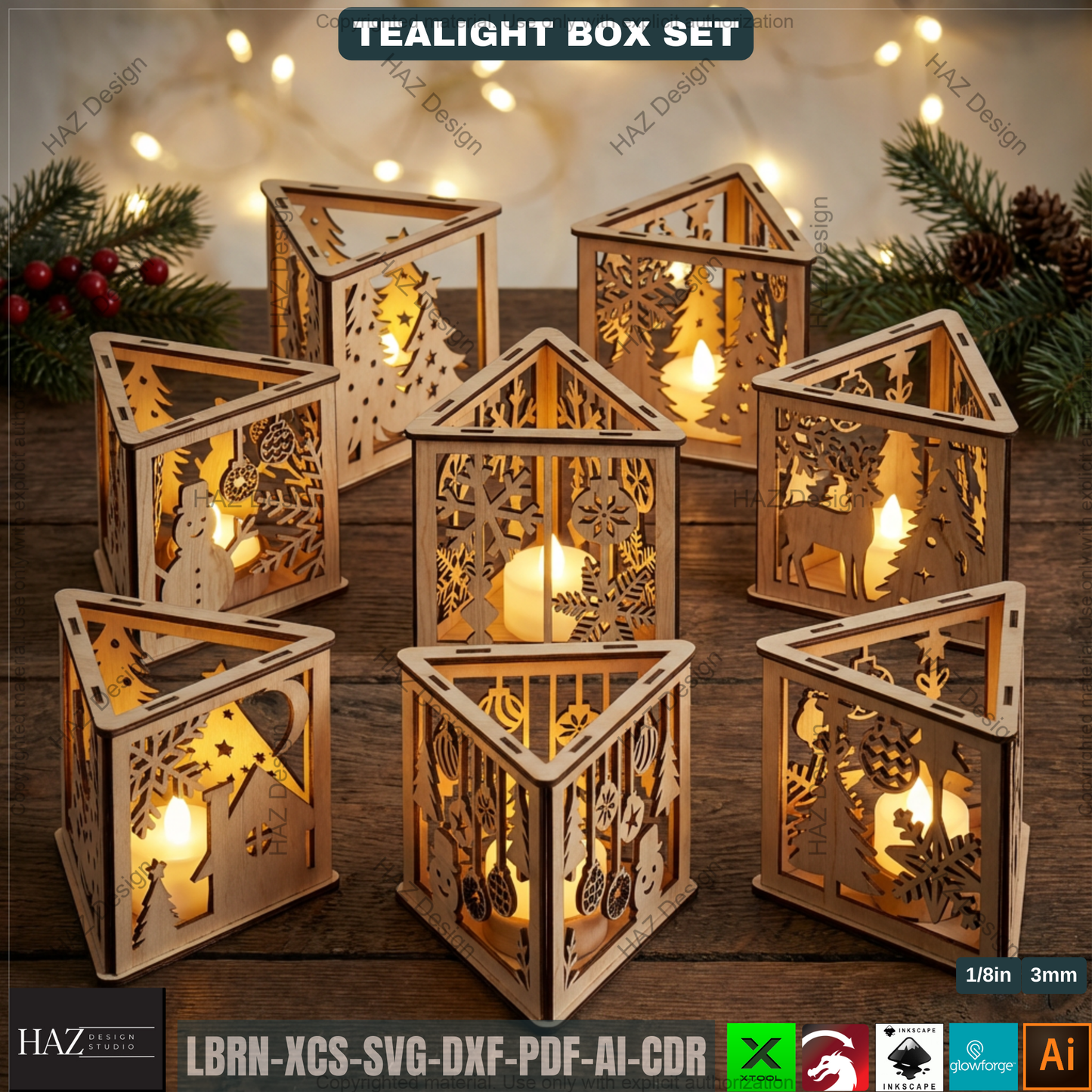 Christmas Lantern Laser Cut Files, Triangle Tealight Holder, Wooden Xmas Decor 509