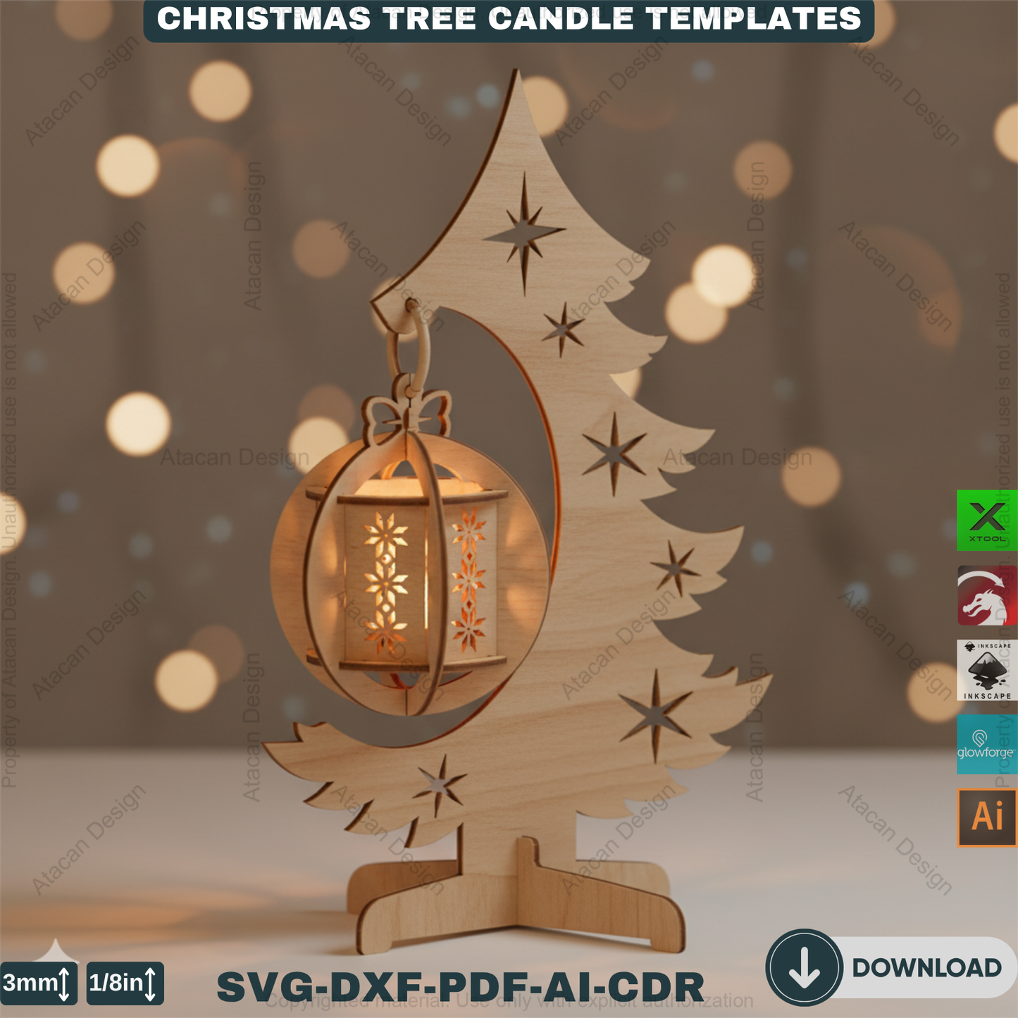 Elegant Christmas Tree Candle Stand Laser Cut File Set, 3D Wood Tealight Holder Designs for Xmas Tabletop & Holiday Home Decor 910