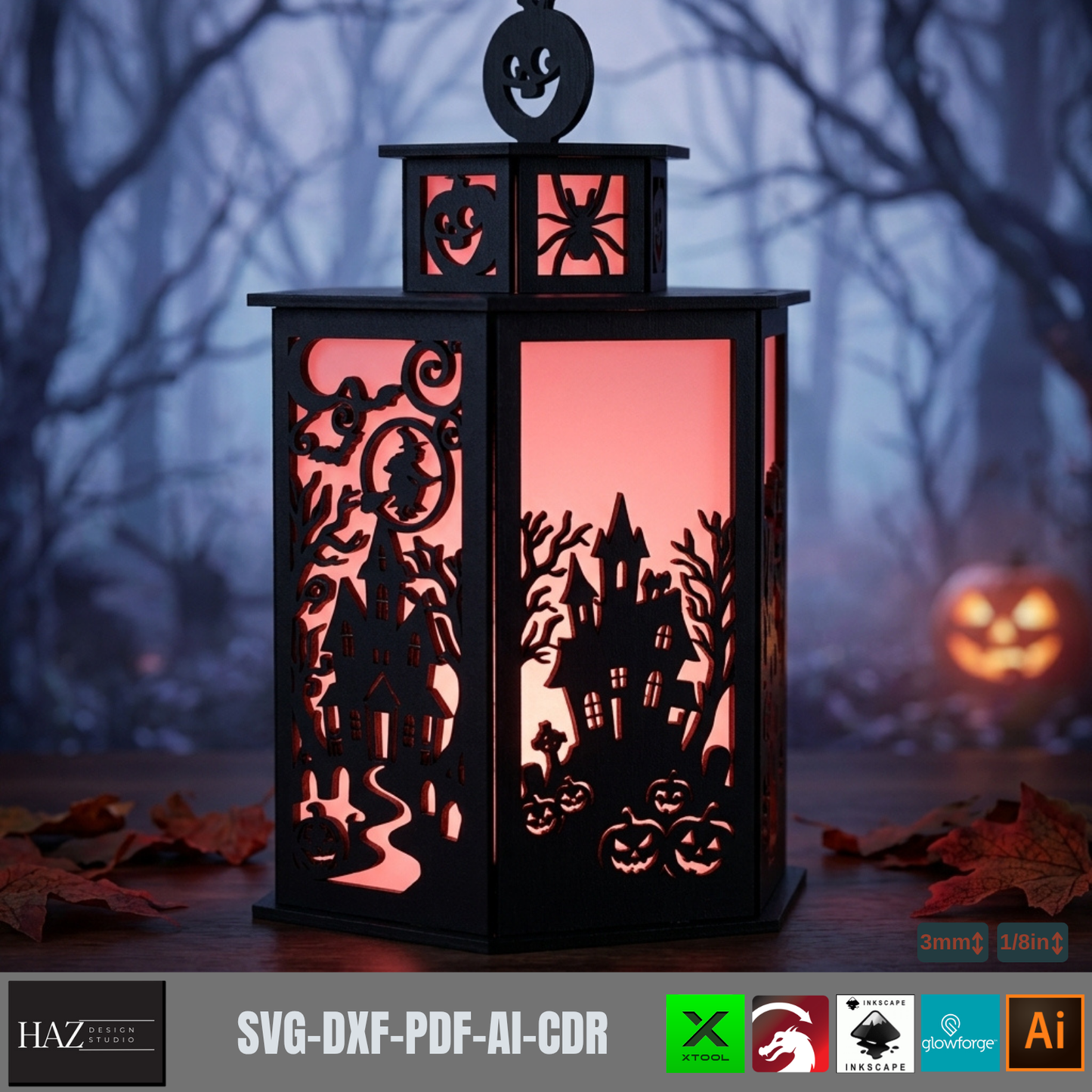 Halloween Haunted House Lantern Spooky Witch Candle Holder Wooden Pumpkin Centerpiece Table Decor