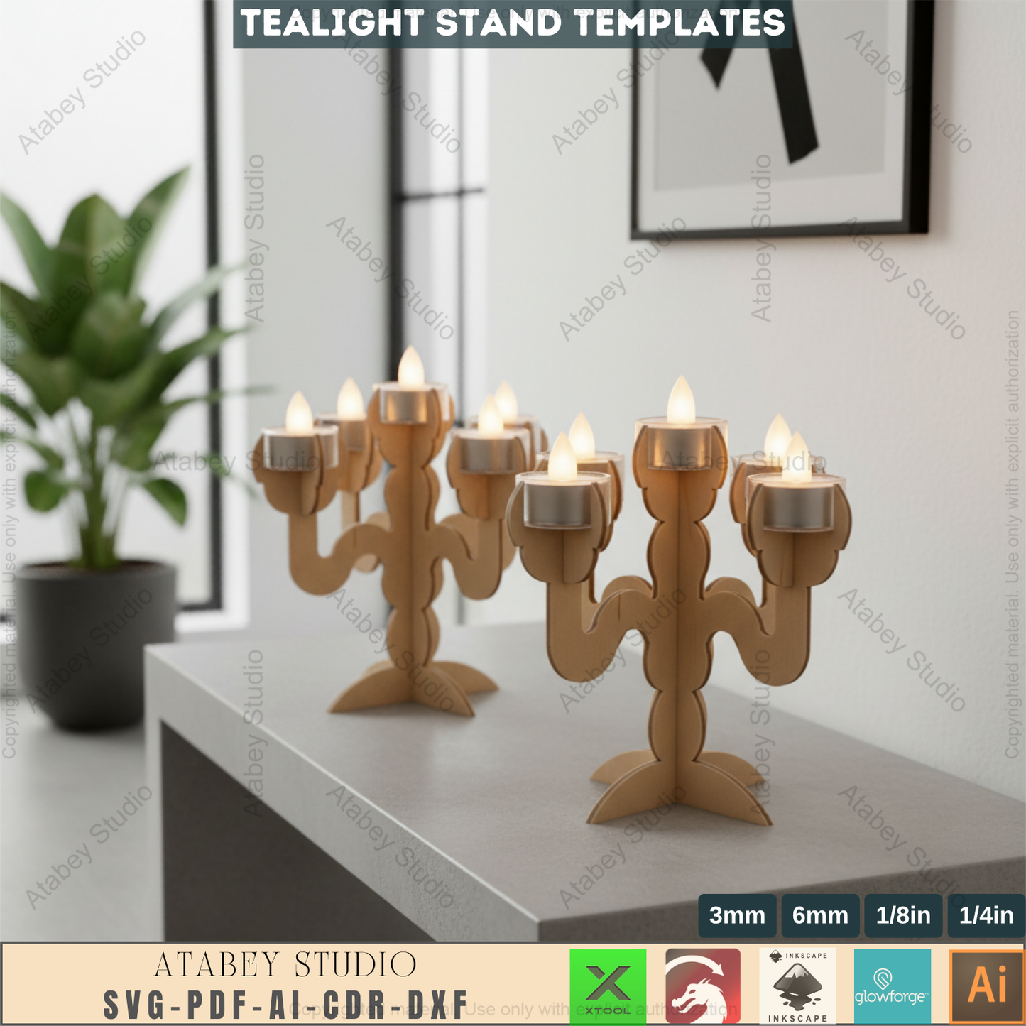 Ornate Candelabra Laser Cut File, Set of 3 Tealight Holder Templates, Wooden Candlestick Pattern, Elegant Table Decor, Glowforge Ready 967