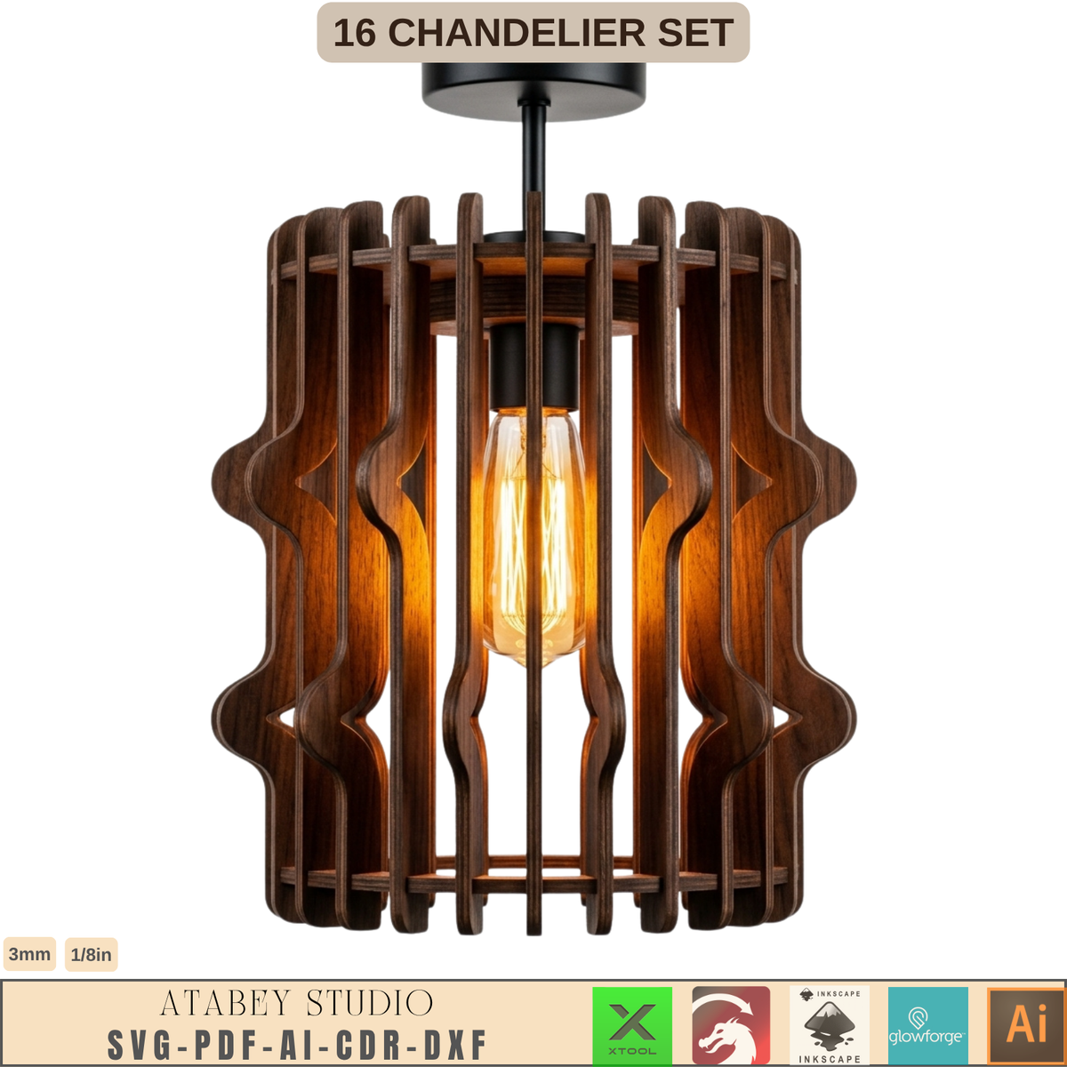 16 Wooden Chandelier Laser Cut Pendant Lamp Shade Templates Plywood Hanging Light