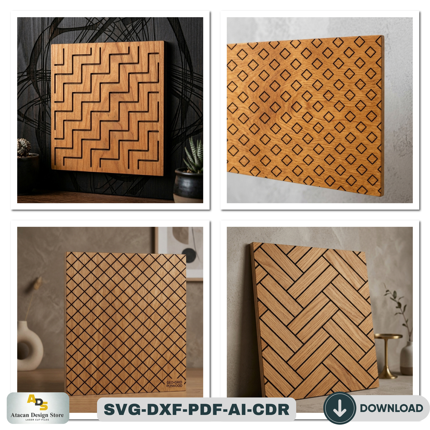 40 Geometric Wall Art Patterns / Wooden LaserCut Panel Decor / Abstract Geometric Seamless Designs  946