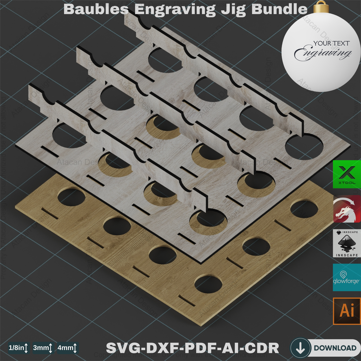 Bauble Engraving Jig Template Bundle  All Sizes for Laser Cutting Projects,Custom Bauble Engraving Jig,Engraving Jig Template Collection 821