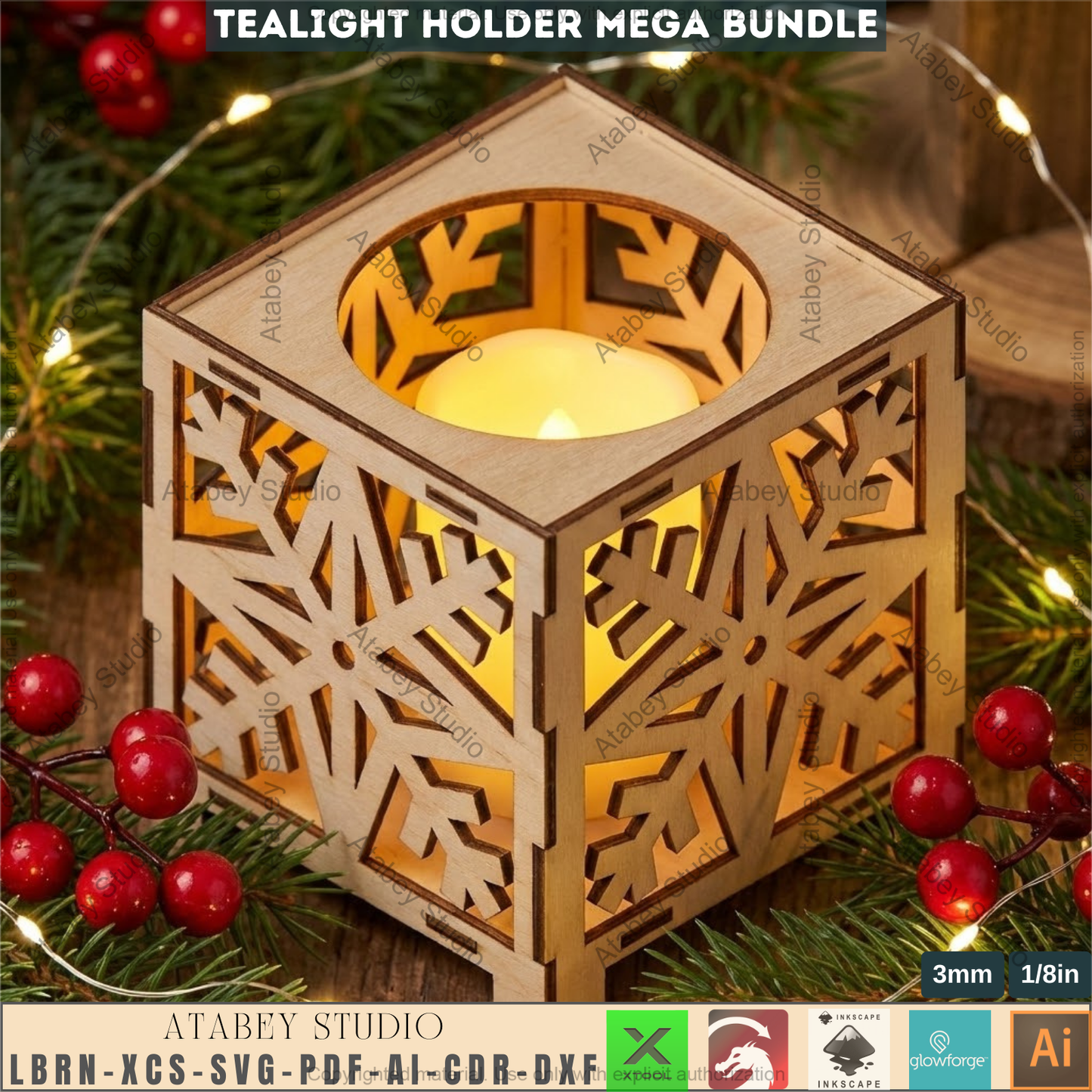 Christmas Tealight Holder Mega Bundle Laser Cut Lanterns | Wooden Candle Box Templates 981