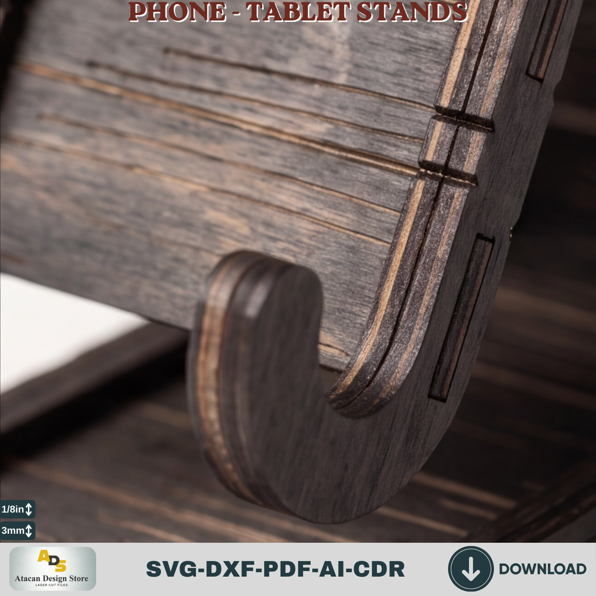 Tablet and Phone Holder Laser Cut Template, A-Frame Desk Dock Display, Wood Stand