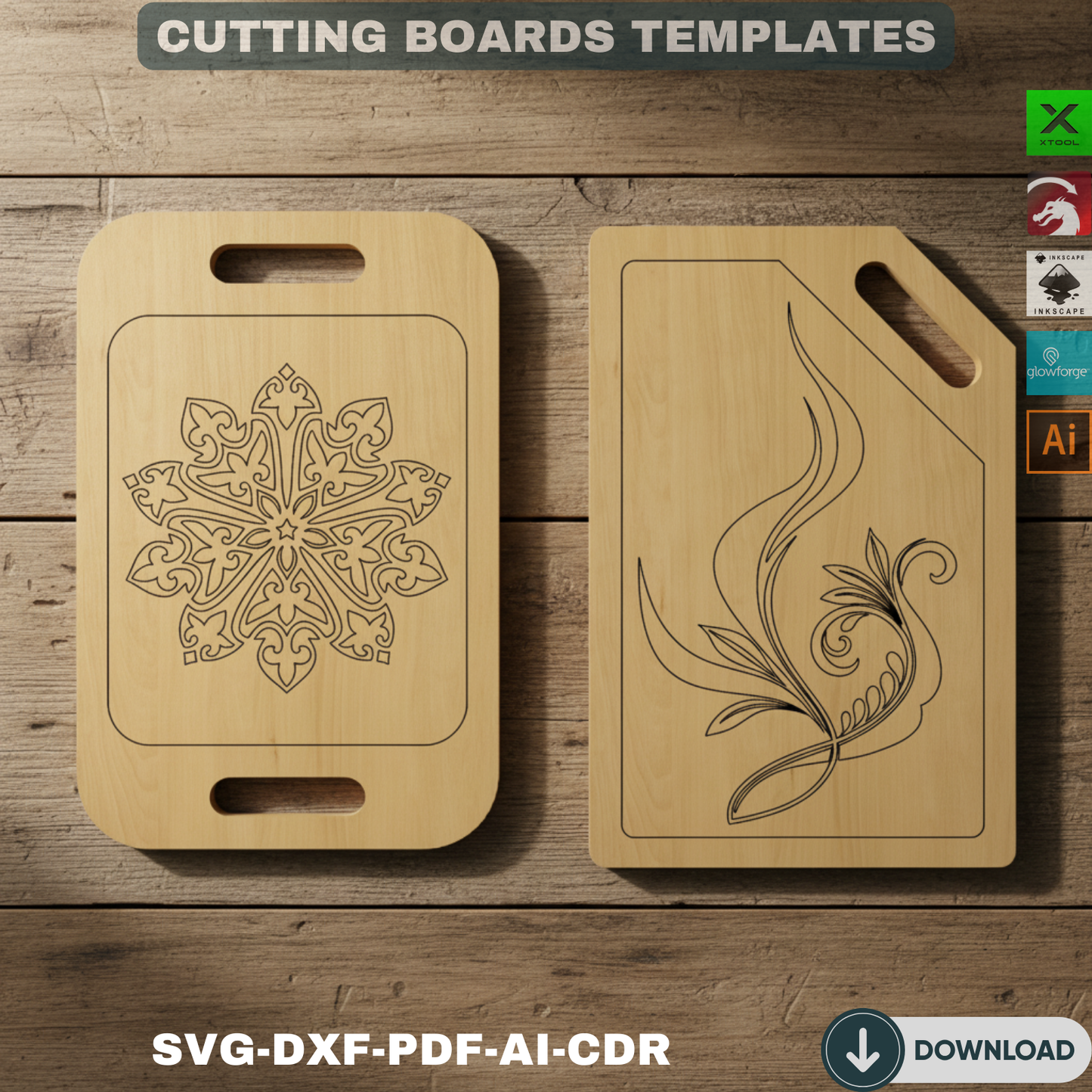 Custom Engraved Cutting Board SVG Bundle - Laser Cut Charcuterie Board Digital Files - Kitchen Decor Gift Set