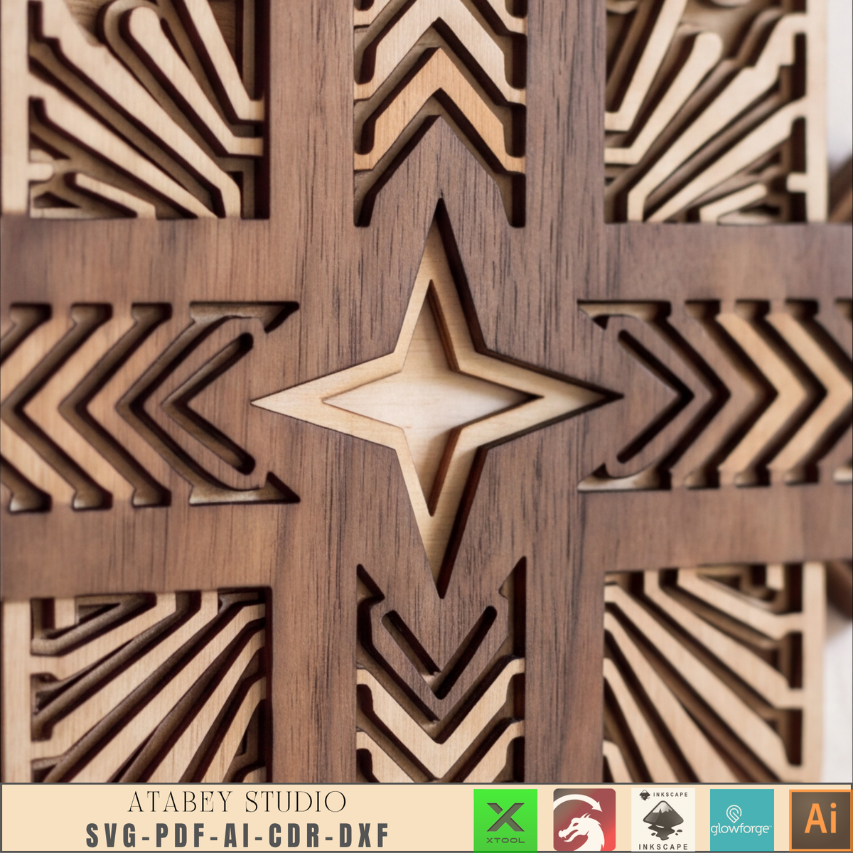 Layered Wooden Cross Laser Cut File Christian Wall Art Nativity Church Decor Vector Pattern