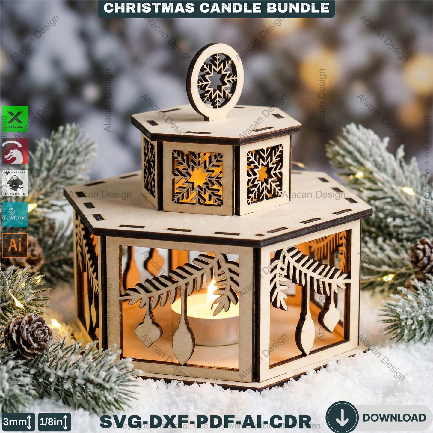 Christmas Candle Holder Bundle / Tealight Stands With Lid / Lantern Tabletop Decor / Holiday Ornaments 923