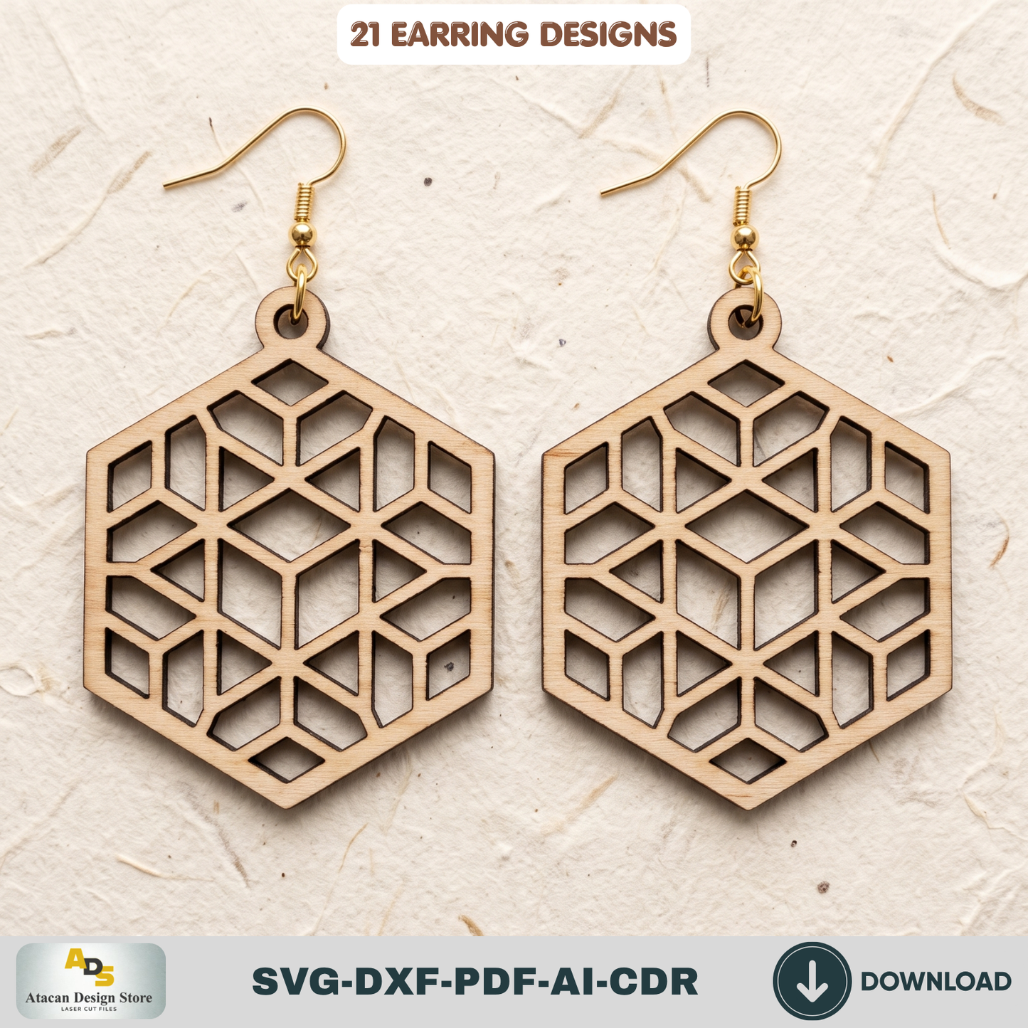 21 Wooden Earring SVG Bundle Laser Cut Jewelry Templates Glowforge DIY Wood Earrings Cutting Files