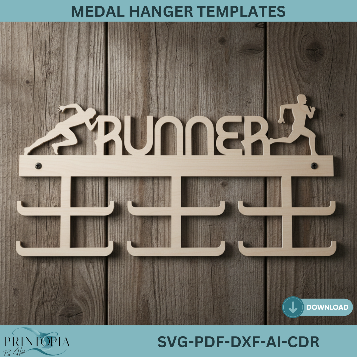 Running Medal Holder SVG, DXF, | Race Medal Display Rack Laser Cut File | Marathon Runner Gift | Digital Download 313