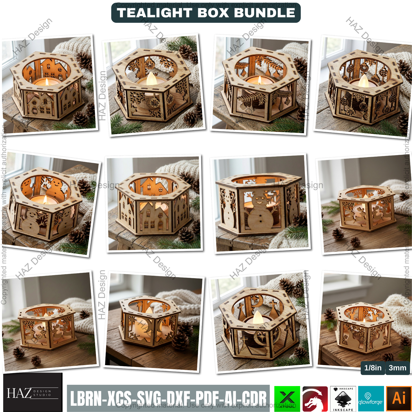 Christmas Candle Lantern Bundle | Tealight Holder Laser Cut Files | Holiday Table Decor 506