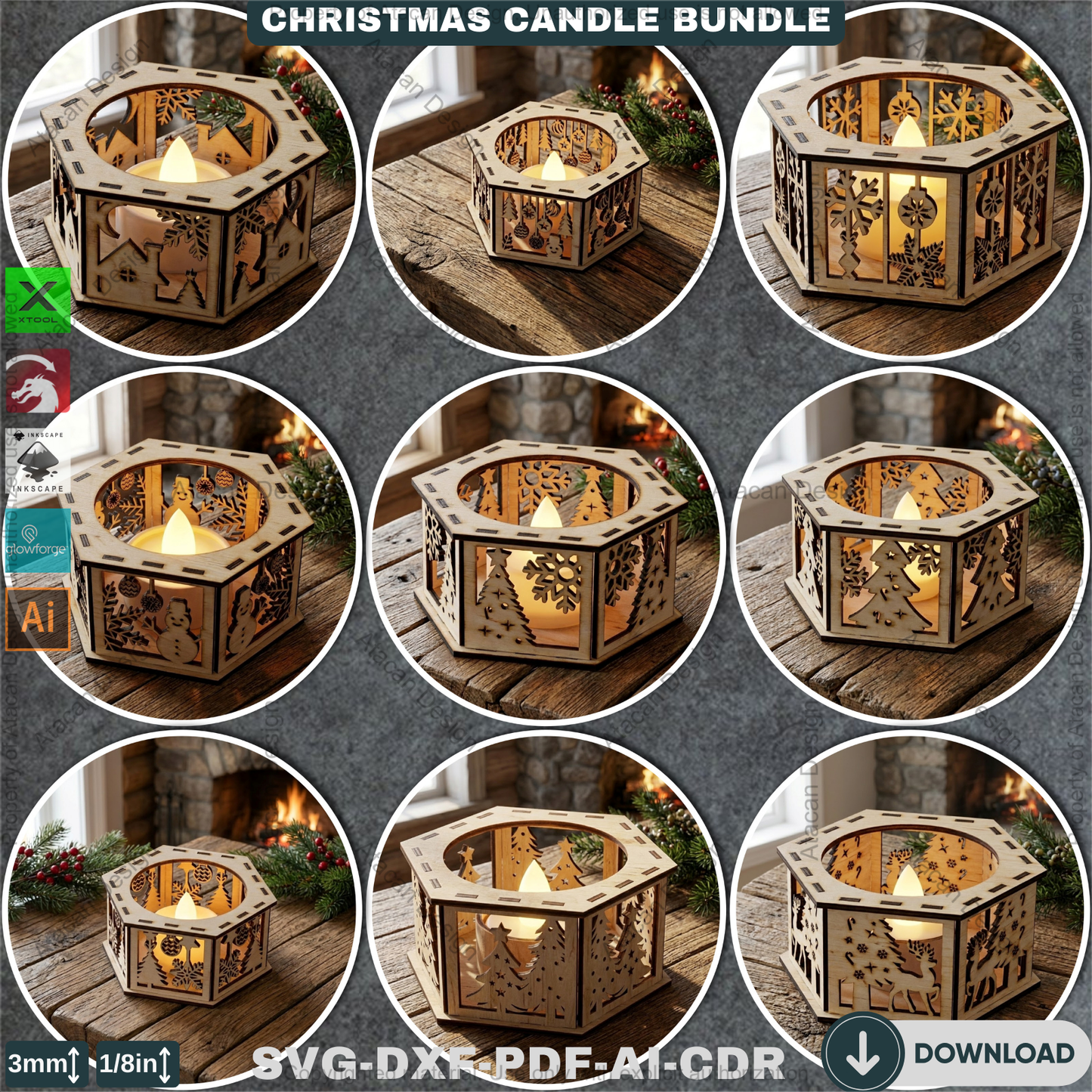 Christmas Tealight Box Bundle - Laser Cut Lantern Templates - DIY Holiday Candle Holders 925