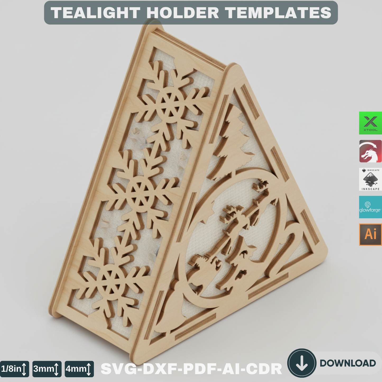 Christmas Glow Lanterns Template – Laser Cut Winter Village Scene – Holiday Night Light Decor – Festive Wonderland Tree Ornament 782