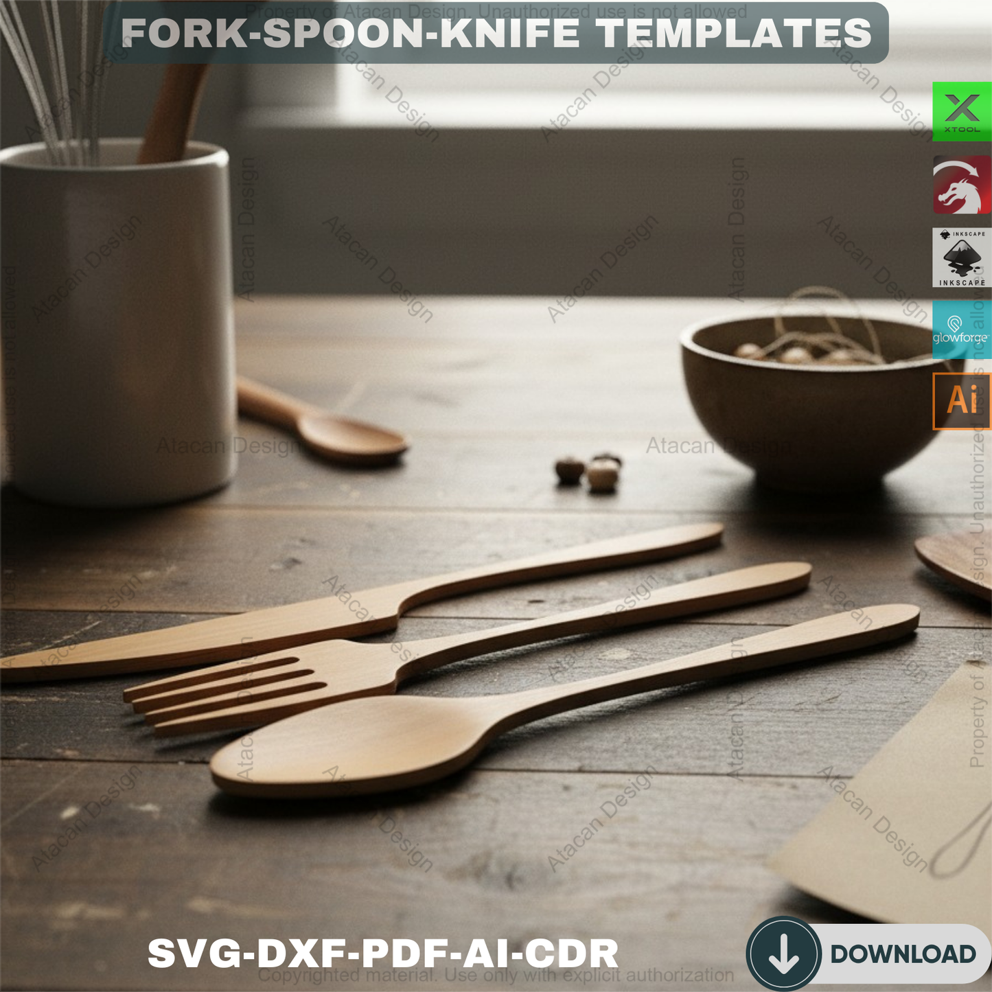 Flatware Fork Knife Spoon Laser cutting template / Laser SVG files / Glowforge Laser cut files 127