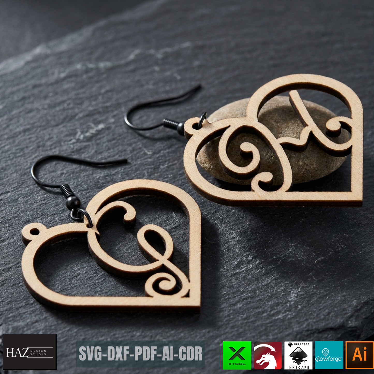 Heart Alphabet SVG Bundle Earrings and Keychains, Monogram A-Z Laser Cut, Plywood Jewelry Templates