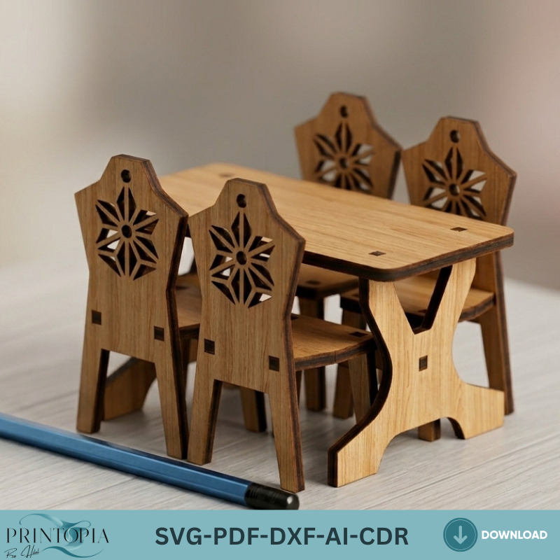 Miniature Dollhouse Furniture Plans Wooden Toy Table and Chair Set DIY Doll House Decor