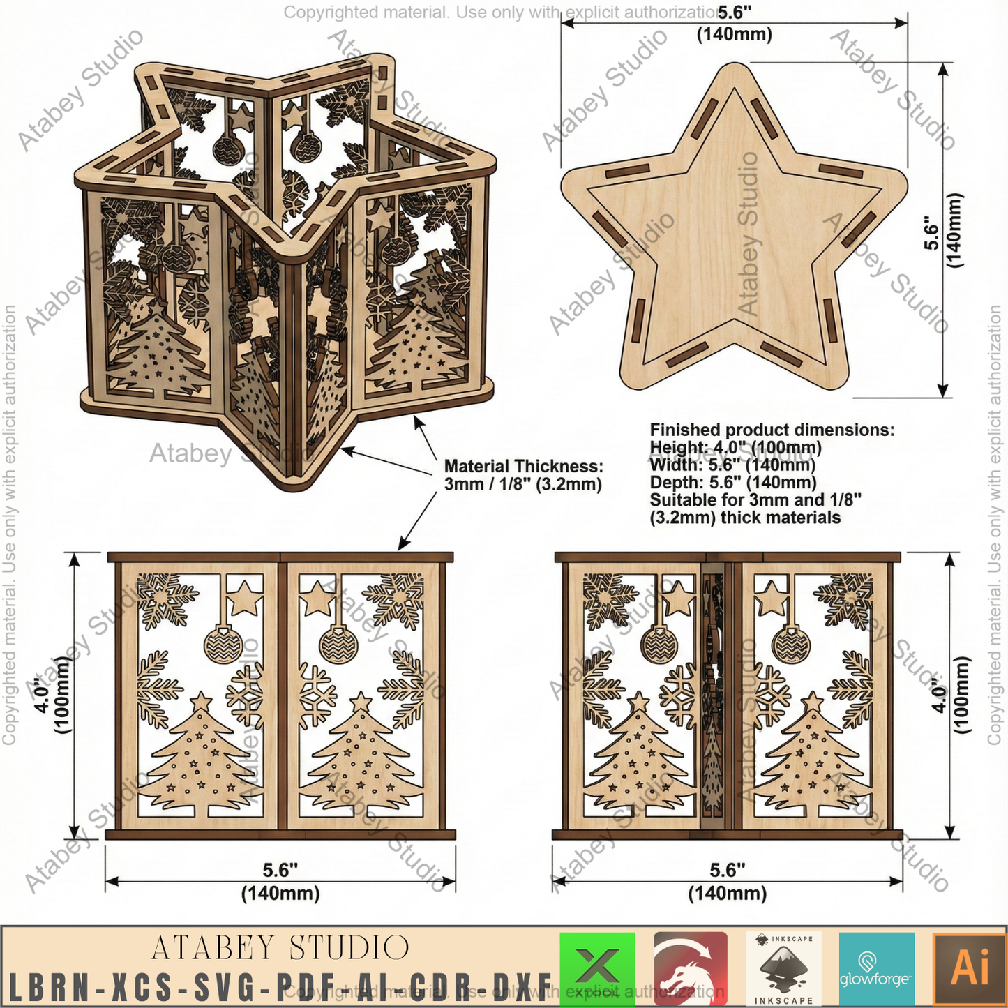 Christmas Star Lantern Laser Cut Template, Wooden Tealight Holder, Holiday Table Decor 978