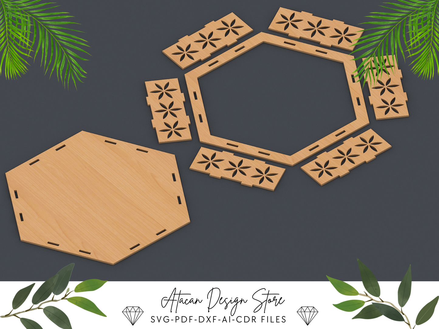 Decorative Tray Bundle | Laser Cut Ellipse, Round & Hexagon Wooden Trays 681