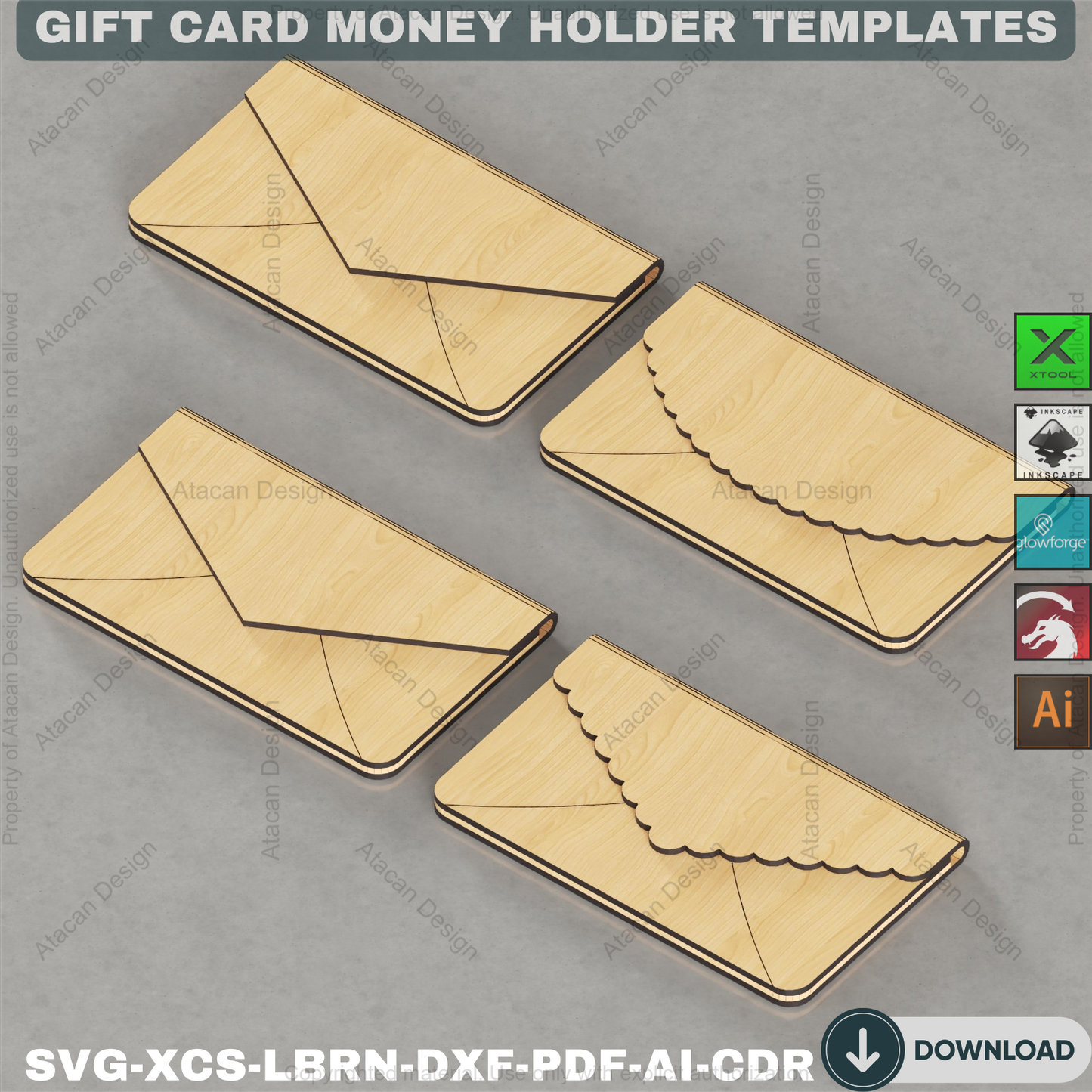 Wooden Envelope Style Money Holder and Gift Card Templates for Laser Cutting DIY Wedding Graduation and Birthday Gifts 898