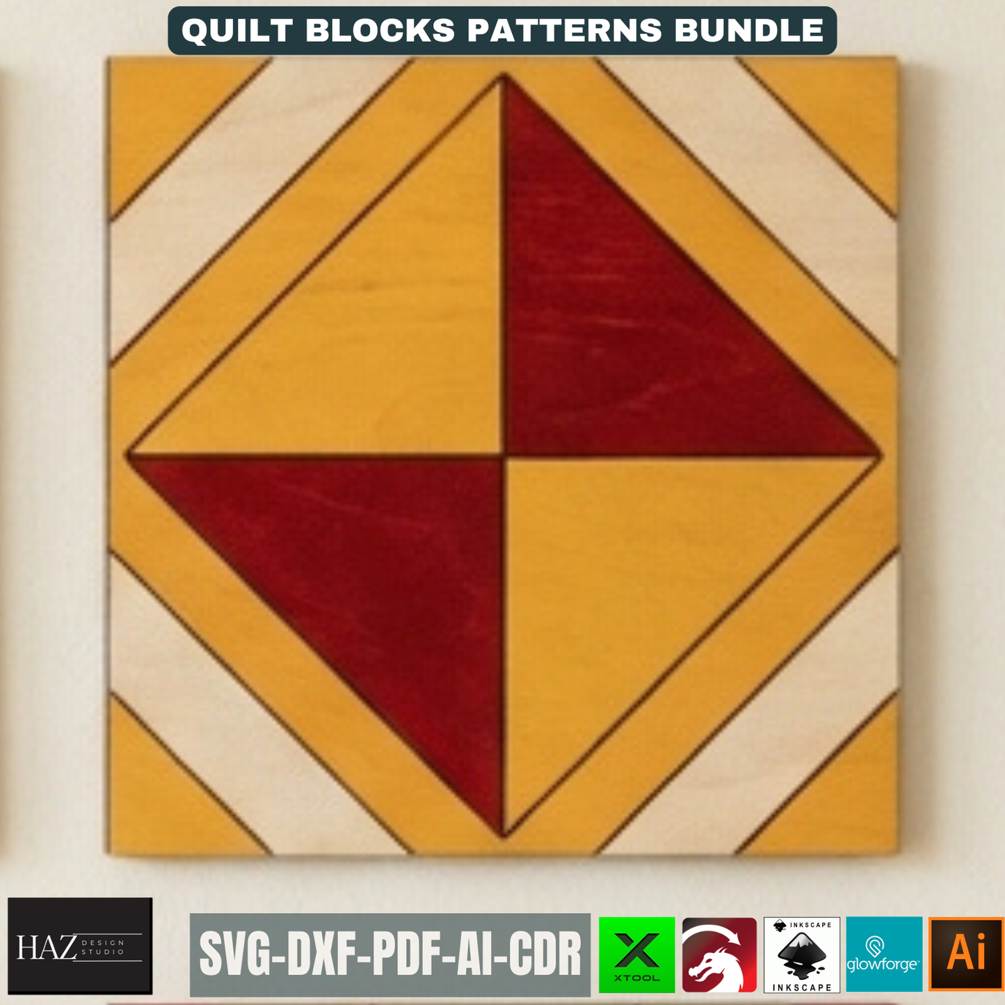 Geometric Barn Quilt Block Pattern Bundle, Wooden Wall Art Laser Cut Template, Modern Mosaic Home Decor 517