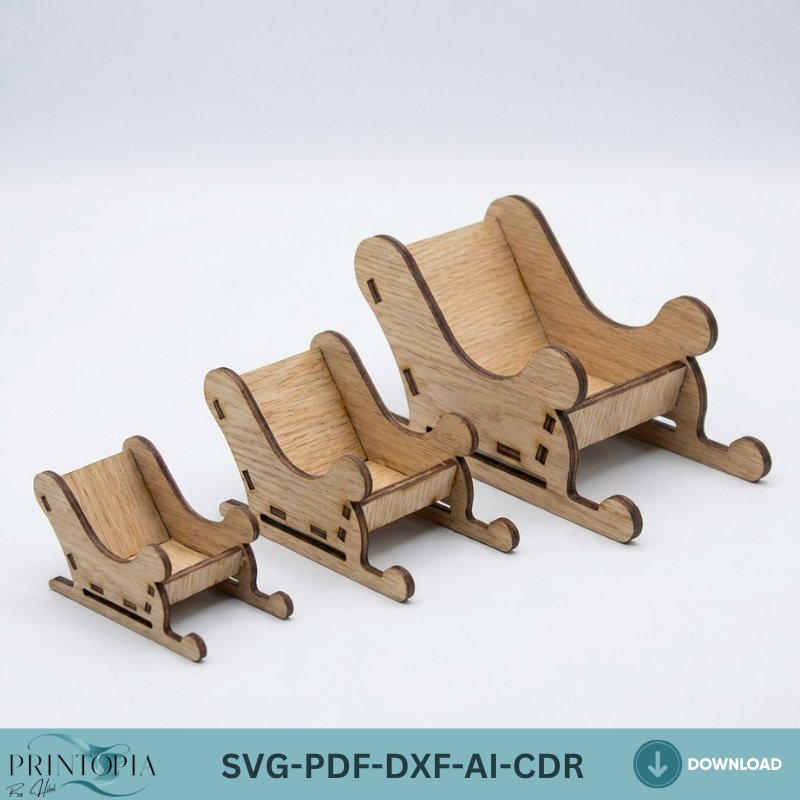 3 Sizes Santa Sleigh Laser Cut File Christmas Candy Dish DIY Wood Tabletop Decor