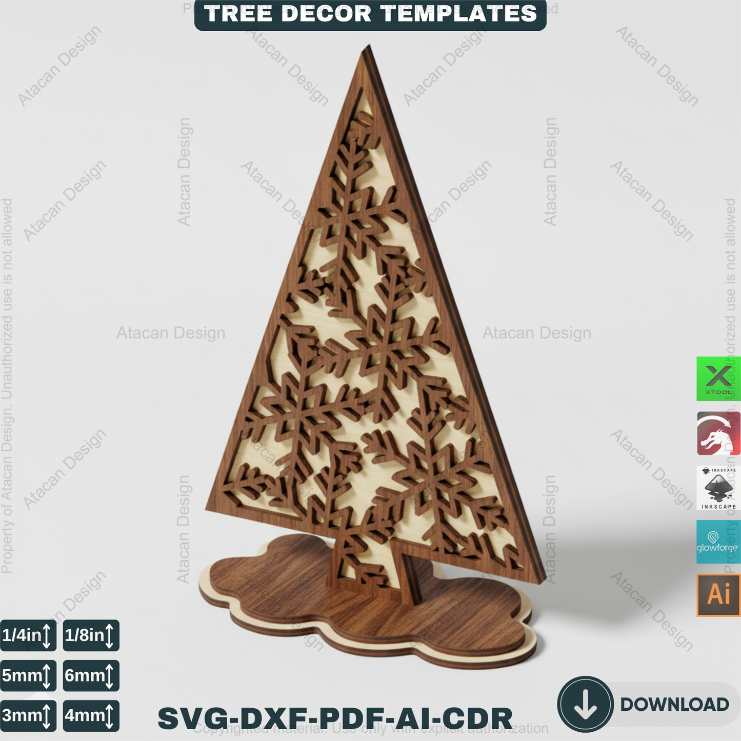 3D Standing Christmas Tree Decor Bundle | Laser Cut Wooden Tree Ornaments | Holiday Table Decoration | Xtool Craft Template 909
