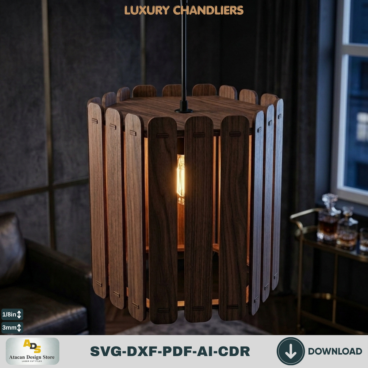 10 Luxury Wood Chandelier Pendant Lamp Laser Cut Templates Plywood Lampshade