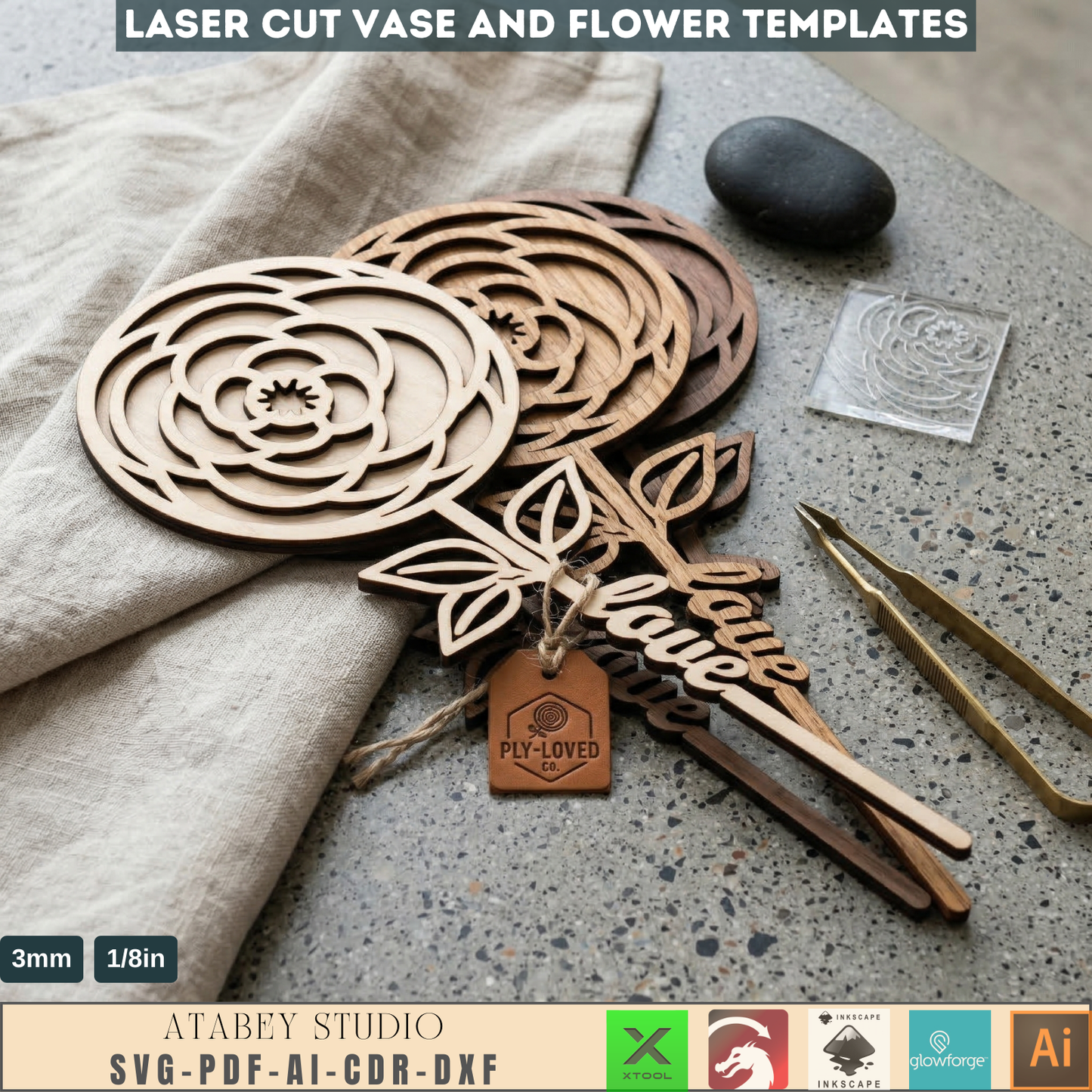 Vases and Wildflower Templates, Layered Floral Table Decor Cutting Files, Wood Flower Bouquet 998
