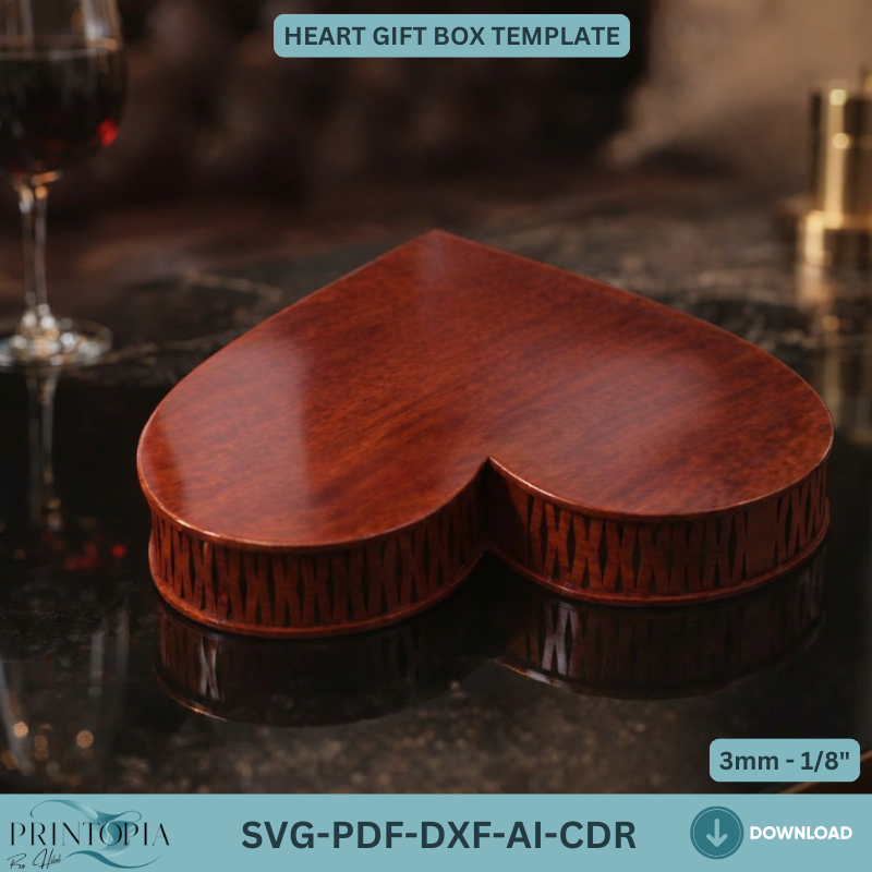 Heart Gift Box Laser Cut Design Valentine’s Jewelry Box Template Glowforge Project Heart Shaped Plywood Box Plan