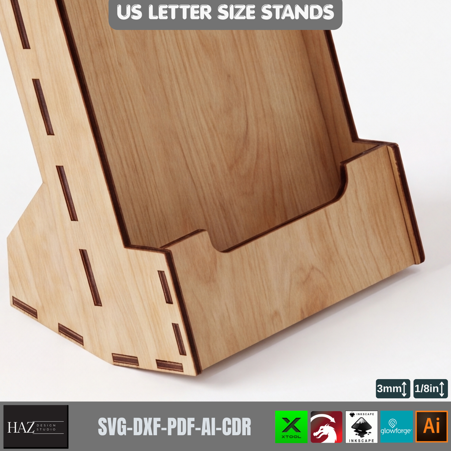 Laser Cut Menu Stand SVG Plywood Brochure Holder Template US Letter Size