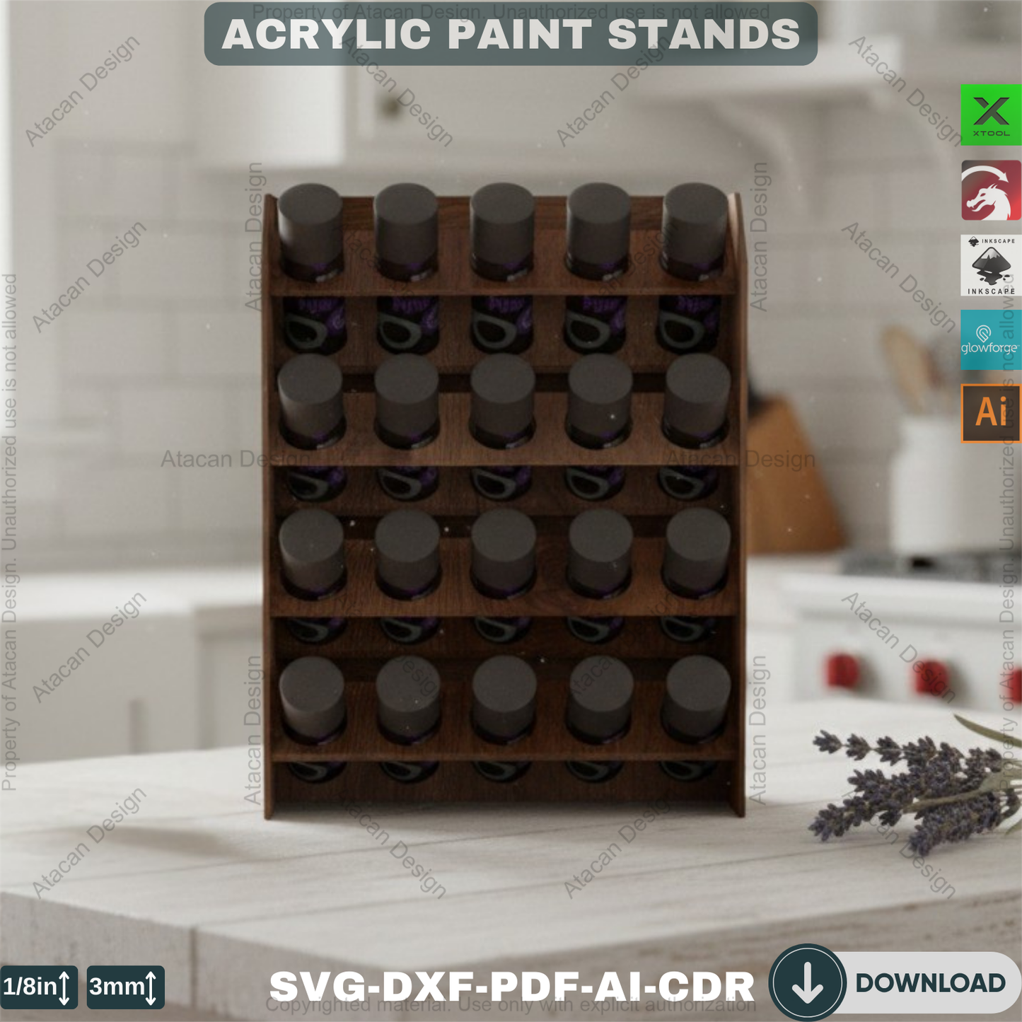 Acrylic Paint Bottle Organizer - 2 Sizes Wooden Paint Storage Stand for Artists 393