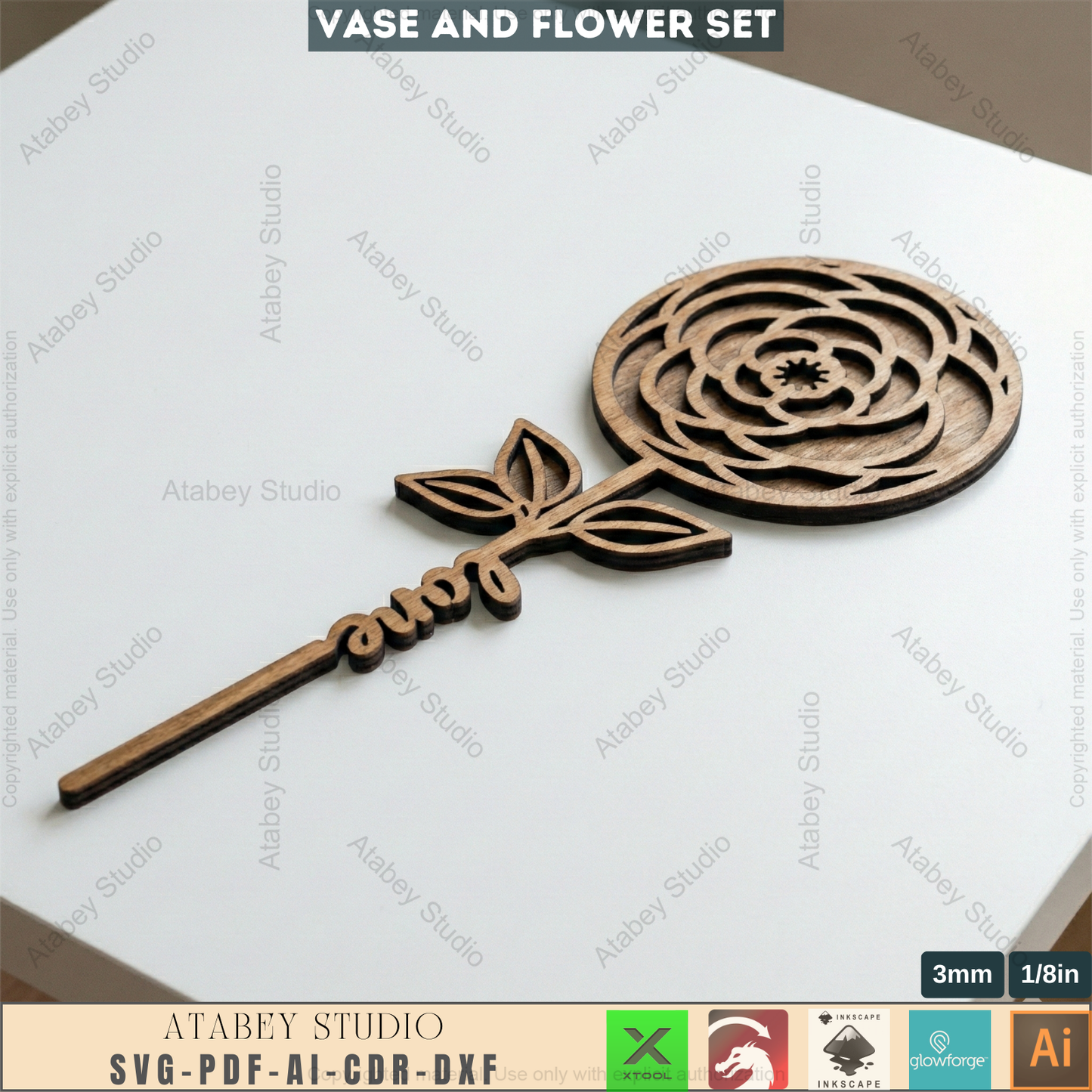 Laser Cut Wooden Vase with Flowers SVG Bundle - 5 Elegant Vases & 6 Wildflower Designs, 3D Layered Floral Table Decor 984