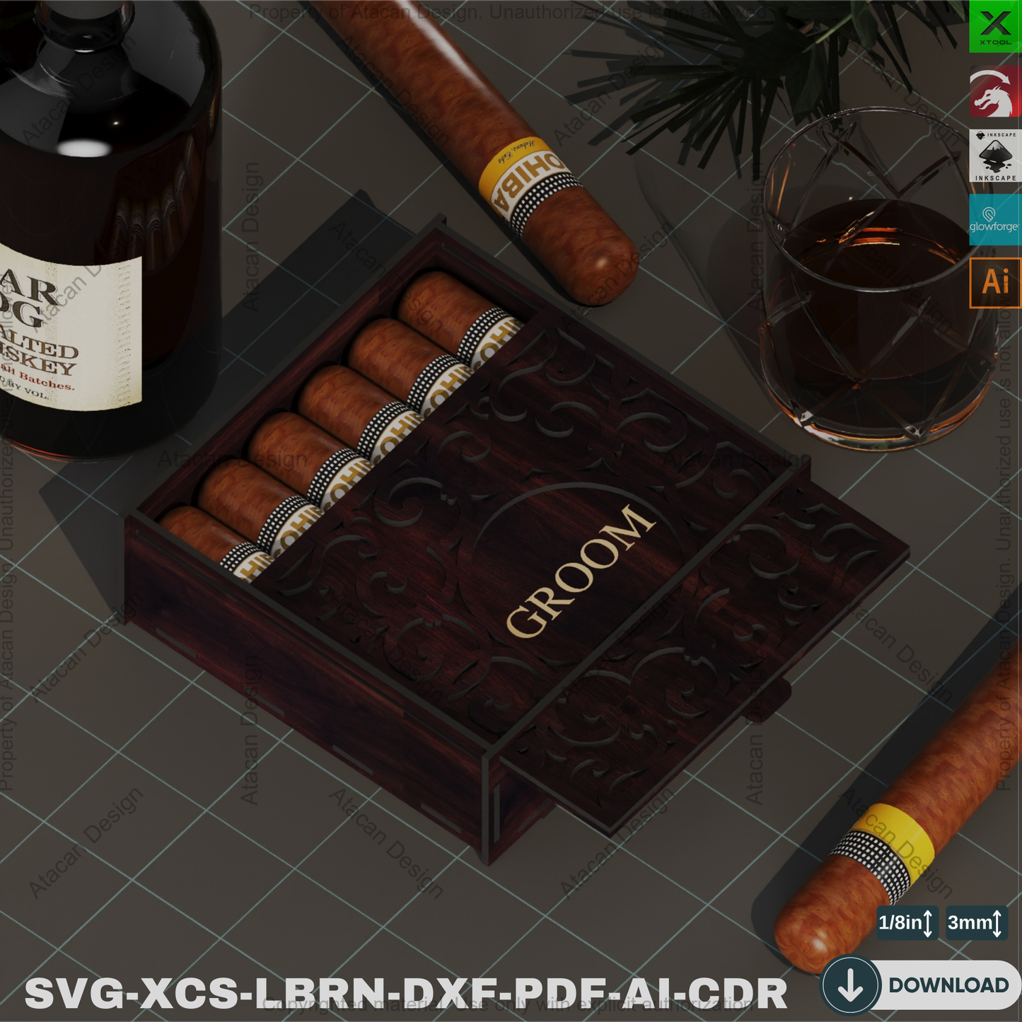 Laser Cut Wooden Cigar Box: Perfect for Best Man and Groomsmen Gifts,Custom Cigar Box,Four Size Cigar Box Template 839