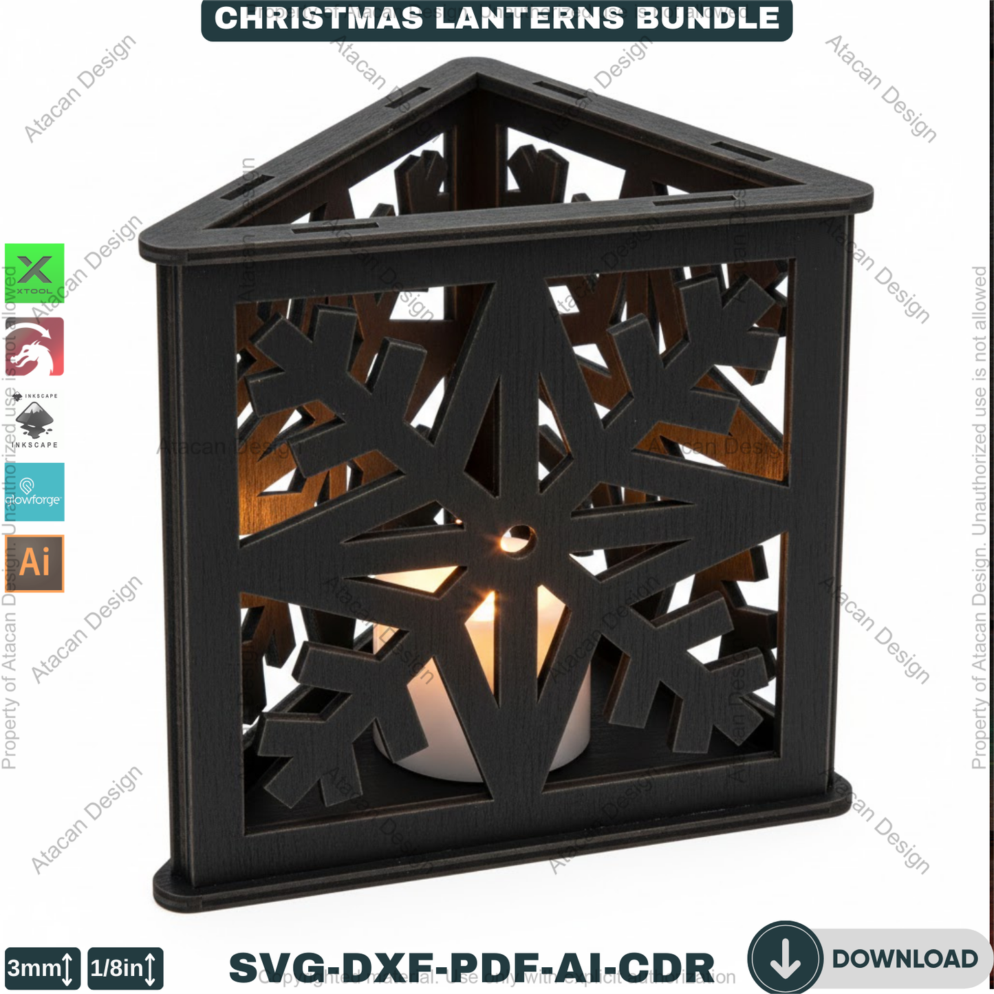 Christmas Lanterns Bundle Snowflake Candle Holders Tealight Table Decor Laser Cut Files 929