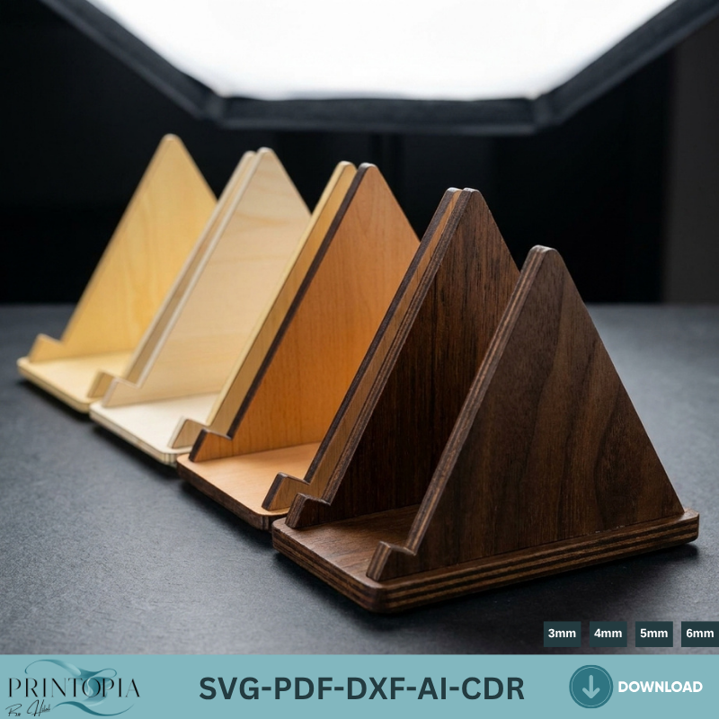 Minimalist Wooden Phone Stand Laser Cut Files, Triangle Smartphone Holder Plywood Template, Desk Organizer