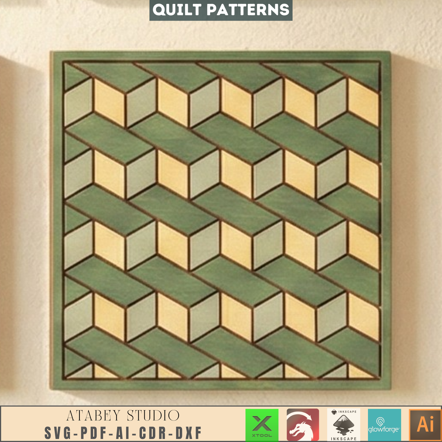 Barn Quilt Laser Cut Wood Wall Art Geometric Block Patterns Rustic Farmhouse Decor 989