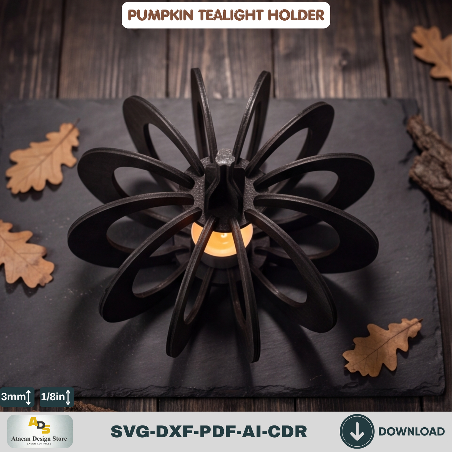 Pumpkin Tealight Holder Laser Cut Template | Halloween Candle Decor
