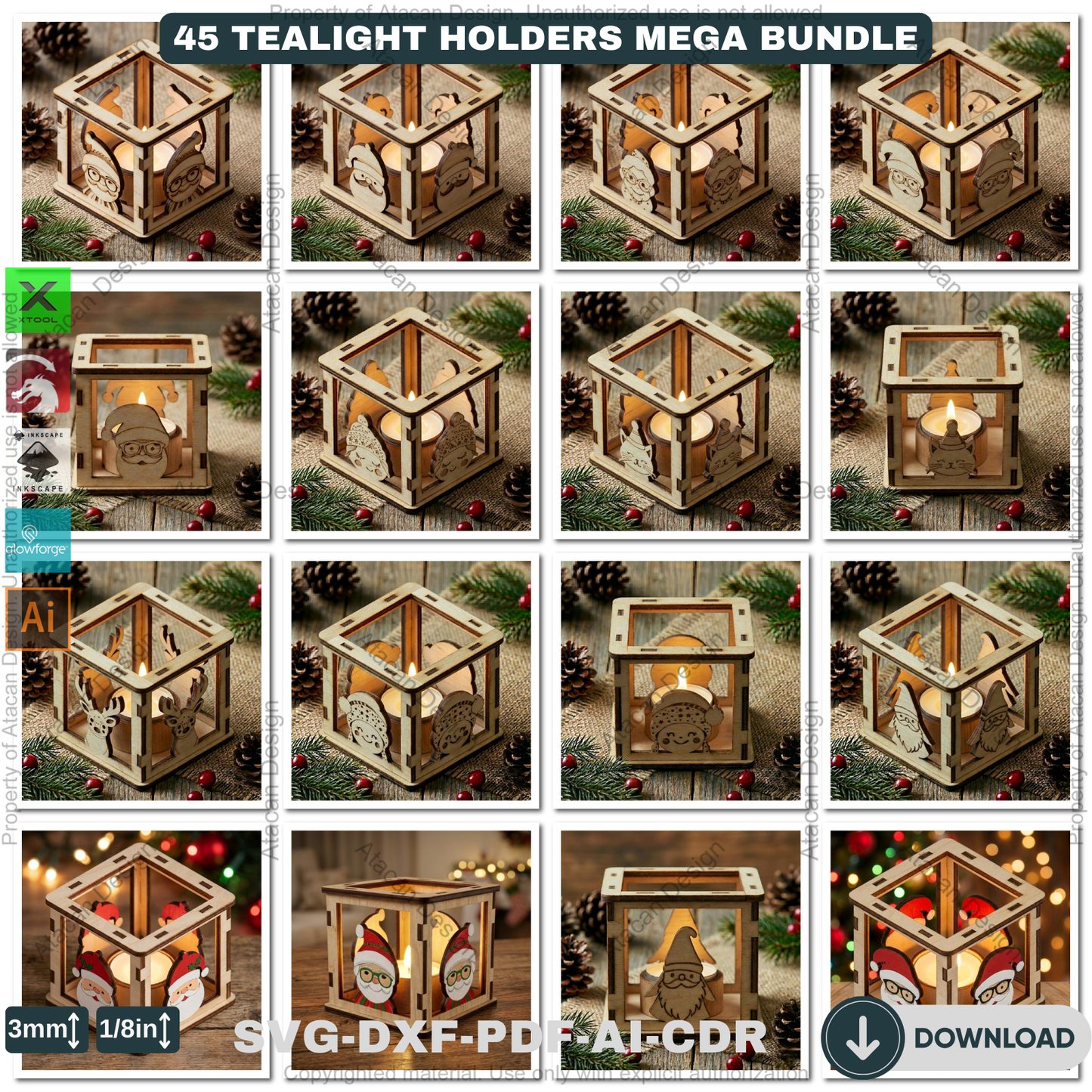 45 Christmas Lantern Templates | Laser Cut Candle Holders | Holiday Tealight Box Bundle | Festive Light Decor Cutting Designs 921