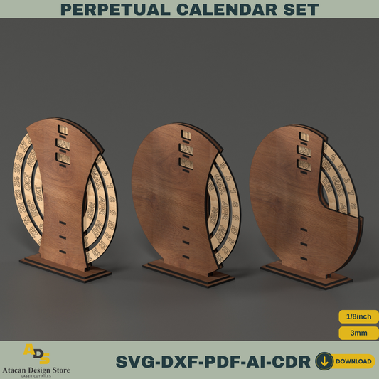 Perpetual Calendar Digital Template – Customizable Laser Cut File for Unique Year-Round Calendar 760