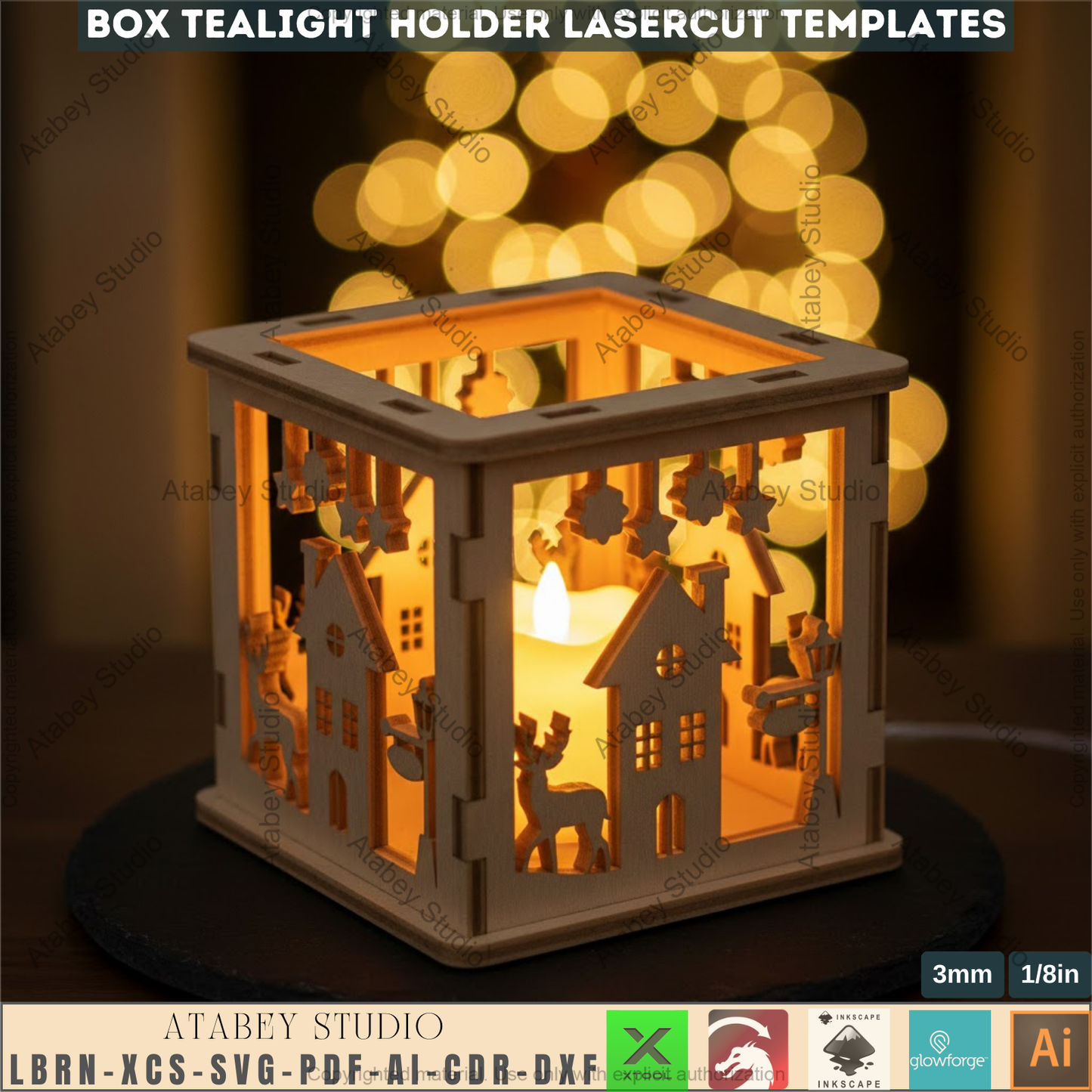 Christmas Tealight Holder Laser Cut Templates, Box Candle Lanterns, Wooden Lanterns, Holiday Tabletop Decor 973