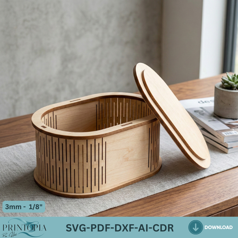 Laser Cut Wooden Box Bundle Heart Oval Round Living Hinge Gift Box Cutting Plans 331