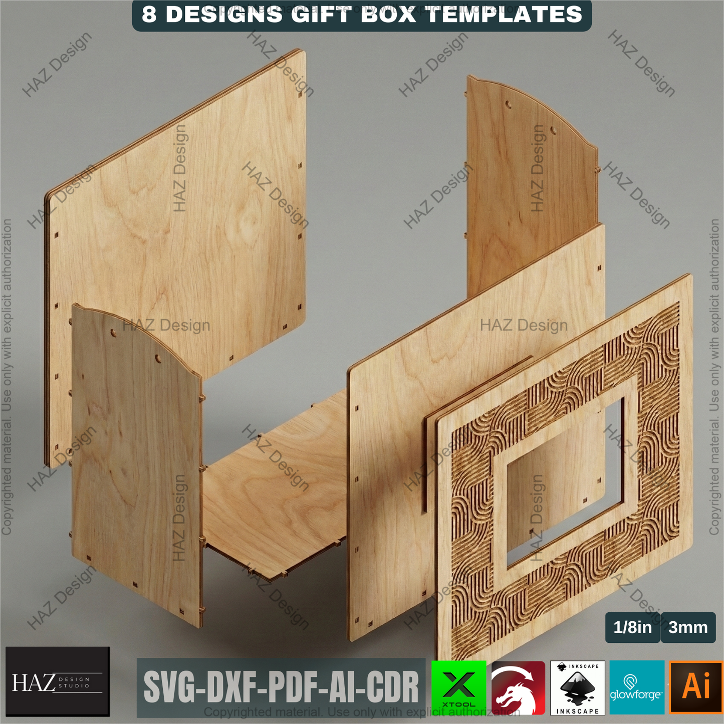 8 Laser Cut Gift Box Templates, Wooden Storage Crate Pattern, Decorative Plywood Basket, DIY Wedding Hamper, Laser Ready Cut Files 511