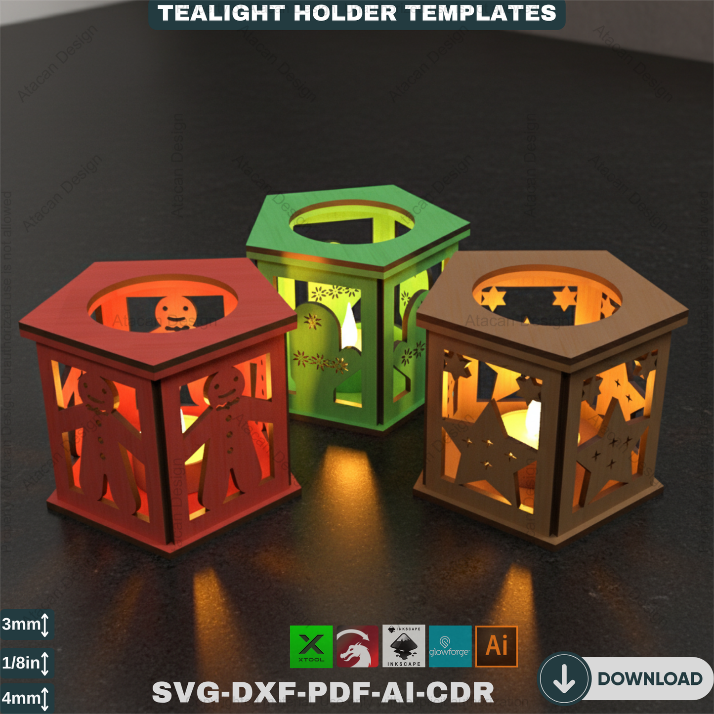 Festive Laser Cut Holiday Candle Holder - Gingerbread Snowman Sleigh Tealight Lanterns 570