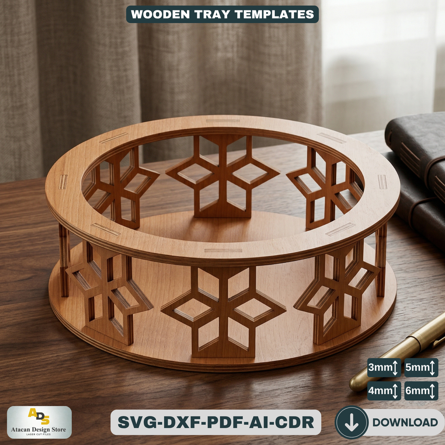 Decorative Tray Bundle | Laser Cut Ellipse, Round & Hexagon Wooden Trays 681
