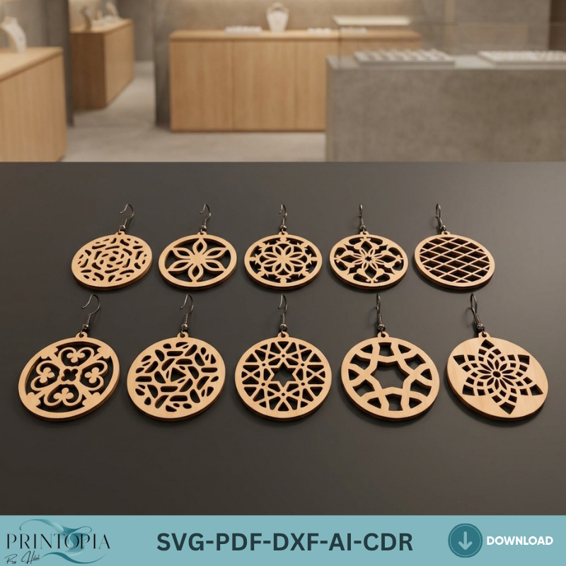 Earring Templates 10 Laser Cut Geometric Mandala Wood Jewelry Patterns Circle Earring Designs