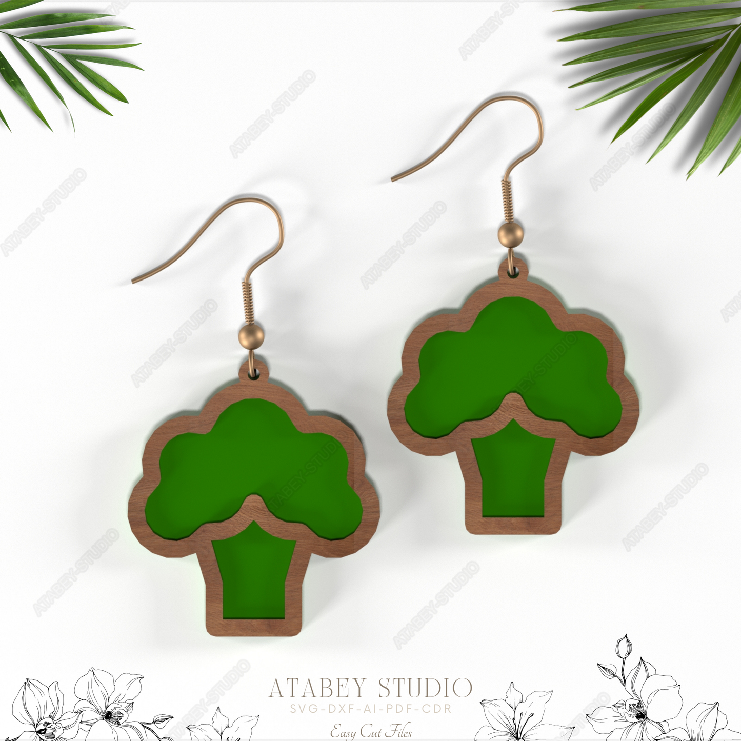 Broccoli Earrings - Cute Vegetable Jewelry Design for Laser Cutting Machines 851