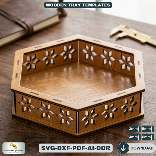 Hexagon Serving Tray - Laser Cut Design for Custom Wood Trays, Digital Download 687