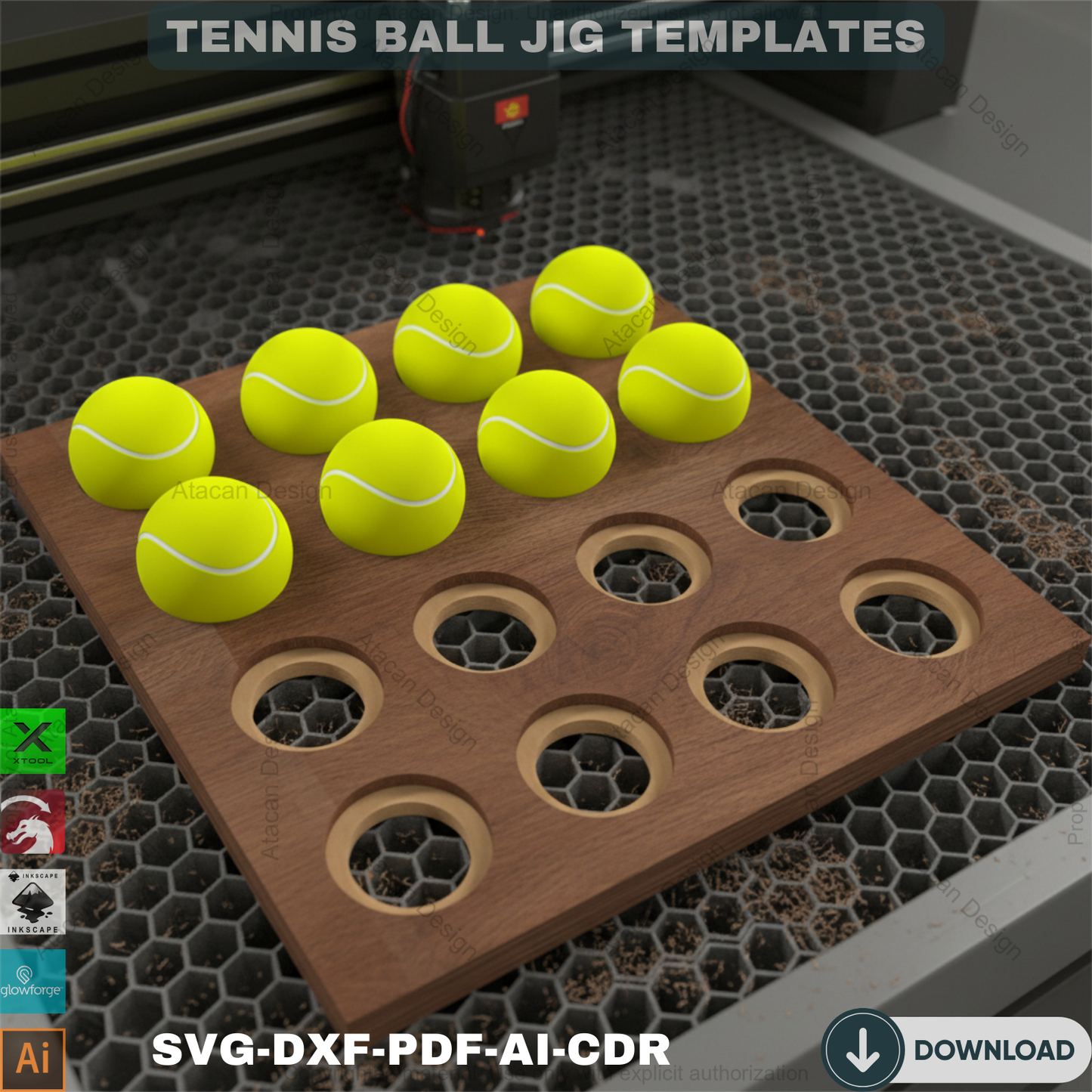Laser Cut Tennis Ball Engraving Jig - Perfect for UV Painting Projects - Balls Holder 693